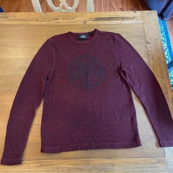 Harley Davidson Mens Knit Crewneck Sweater Medium Maroon Black Spell Out - Picture 1 of 12